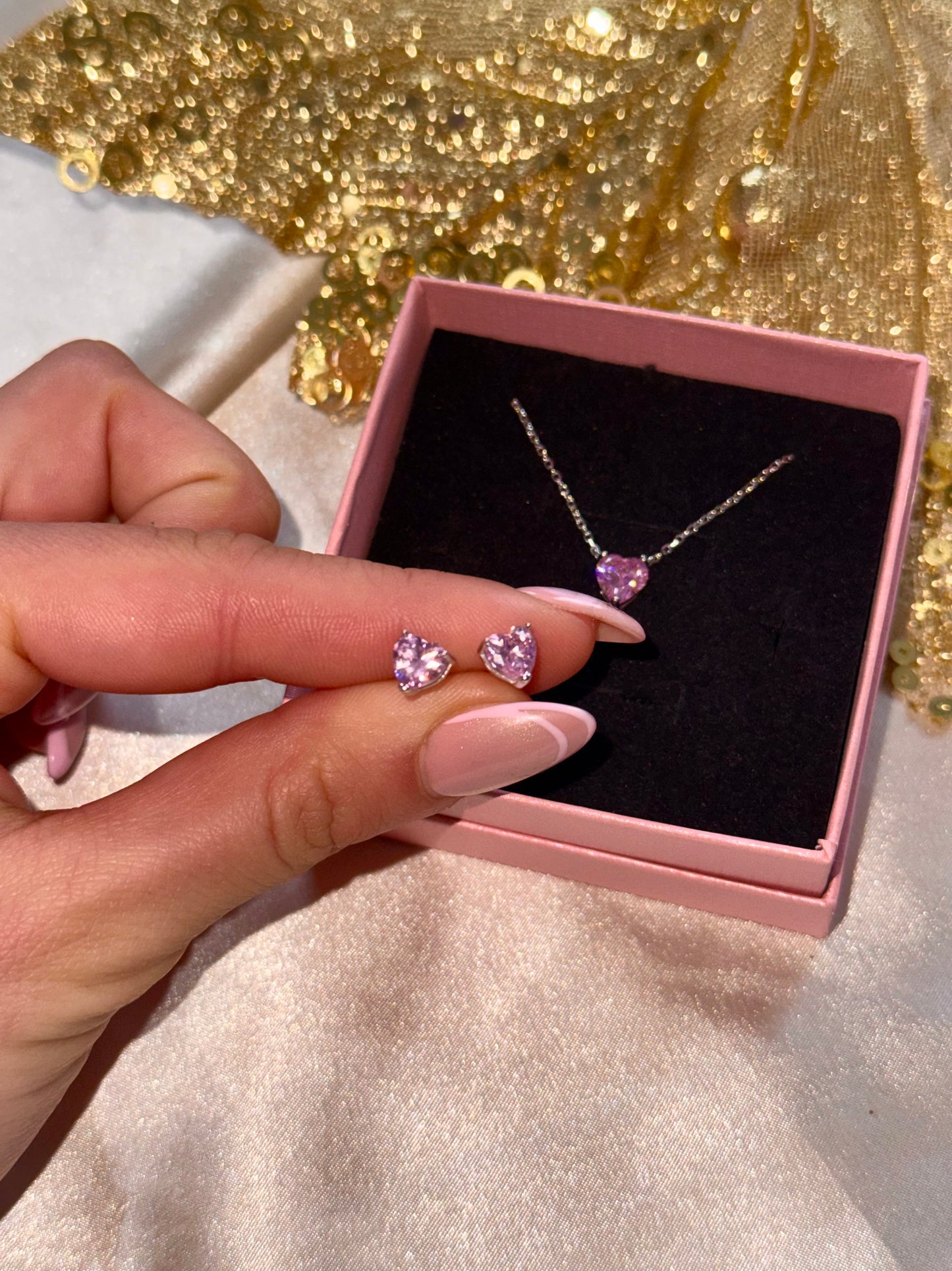 Сребърен комлект "Pink Hearts"