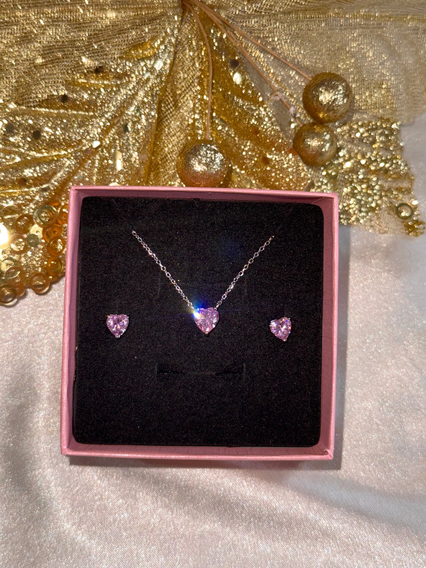 Сребърен комлект "Pink Hearts"